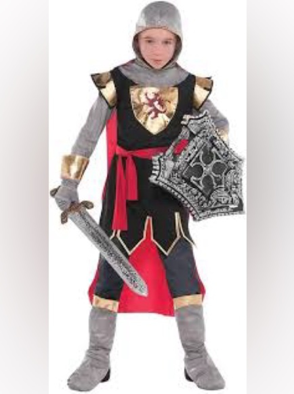 Medieval Knight Kids Costume - Black, Red & Gold